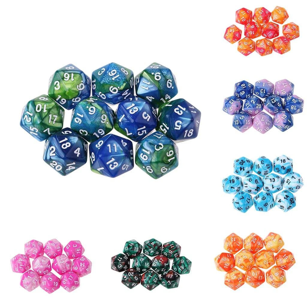 10pcs/Set D20 Colored Acrylic Polyhedral Dice 20-sided Dice Game Set Two-COLORS Swirl DND Dice Set for D&D TRPG Board Game Dice - The Adventurer's Chest