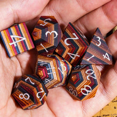 Cusdie DND Wooden Dice Set Unique Stripe D&D Dice 7Pcs D4 D6 D8 D10 D% D12 D20 Polyhedral Games Dice Set for Table Games TRPG - The Adventurer's Chest