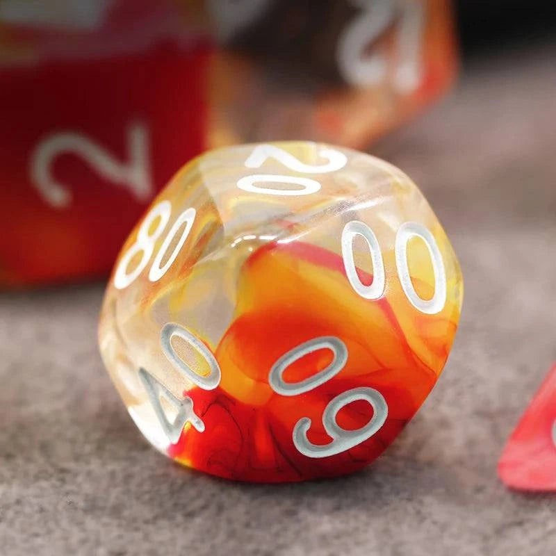 7Pcs/Set Orange and Yellow Transparent Dice D&D COC Dice D4 D6 D8 D10 D% D12 D20 Table Games DND RPG Dice Set - The Adventurer's Chest