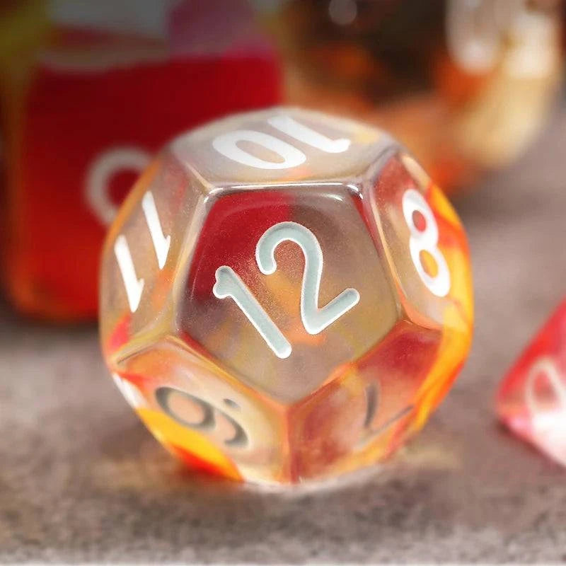 7Pcs/Set Orange and Yellow Transparent Dice D&D COC Dice D4 D6 D8 D10 D% D12 D20 Table Games DND RPG Dice Set - The Adventurer's Chest