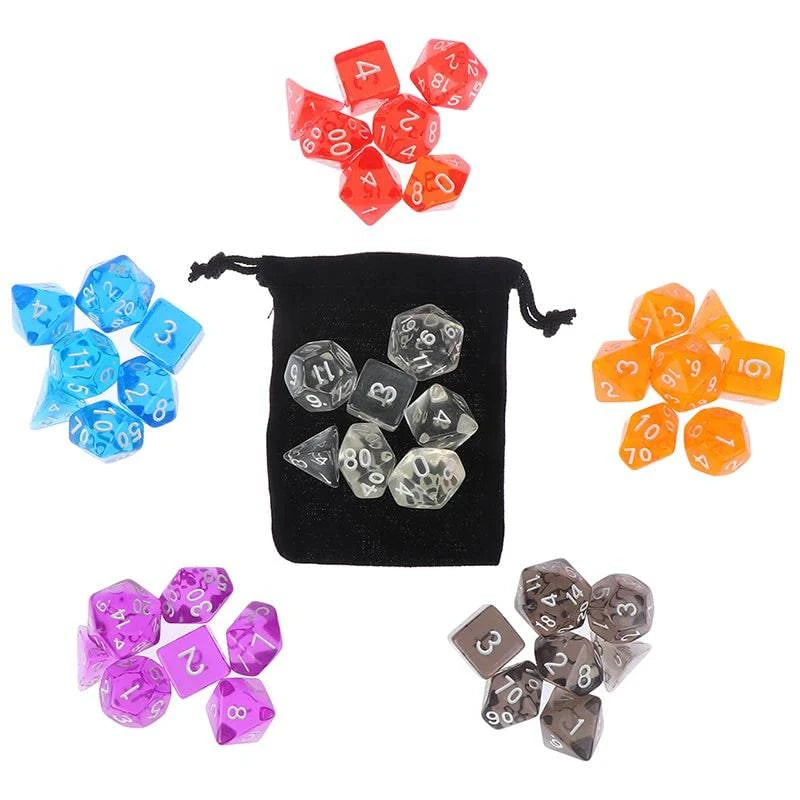 7pcs/set Polyhedral Dice Set with Pouch 6 Colors Numbers of D4 D6 D8 D10 D% D12 D20 for DND RPG Table Games - The Adventurer's Chest