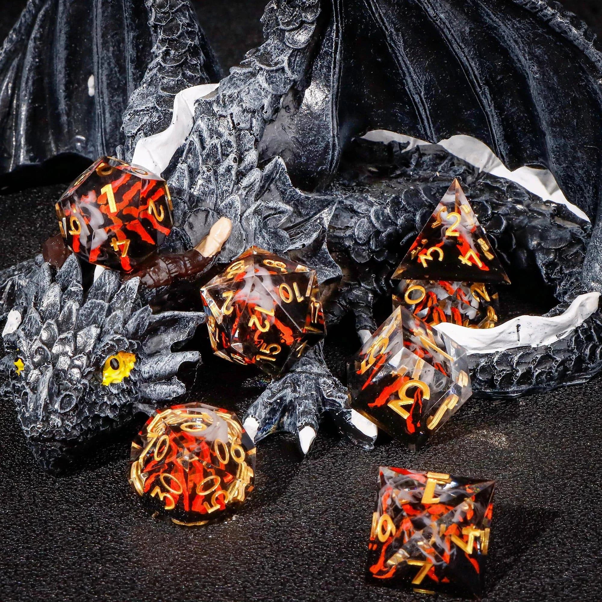 DnD Handmade Death Volcano Dice Set for Dungeons and Dragons, D&D Full Set Sharp Edge Resin Dice, Role Playing Games - The Adventurer's Chest