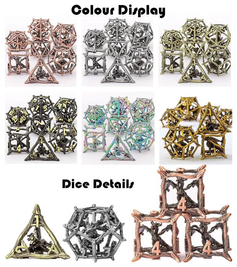 DnD Hollow Metal Dragon D&D Dice Set for Dungeons and Dragons, Polyhedral Dice Set for Board Games, D20 D6 D12 D10 Dice Set Gift - The Adventurer's Chest