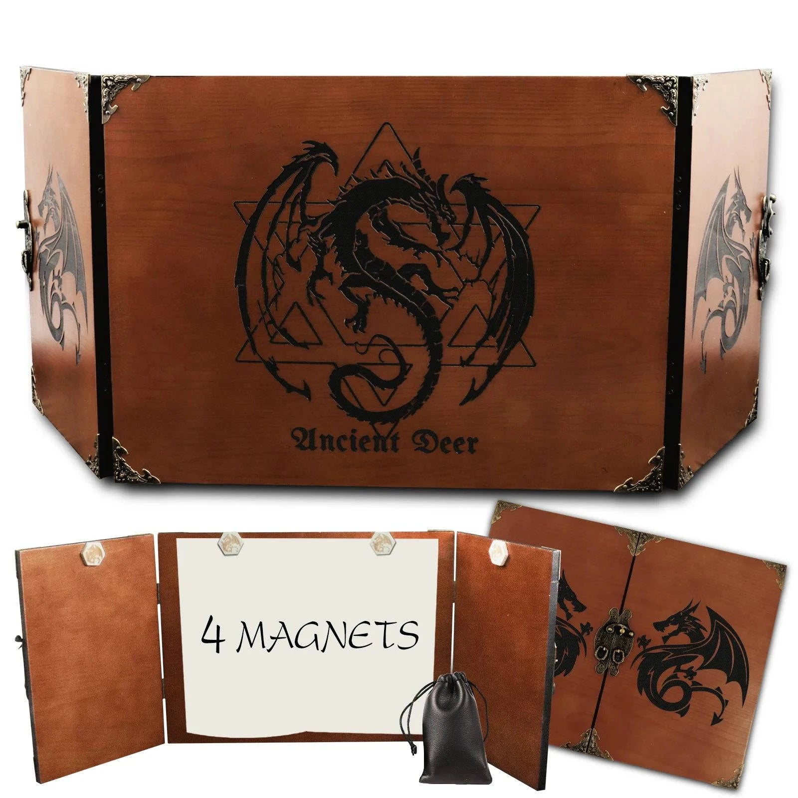 Handcrafted Wooden DM Screen with Dragon Engraving - Perfect D&D Gift for Dungeon Masters and RPG Gamers - The Adventurer's Chest