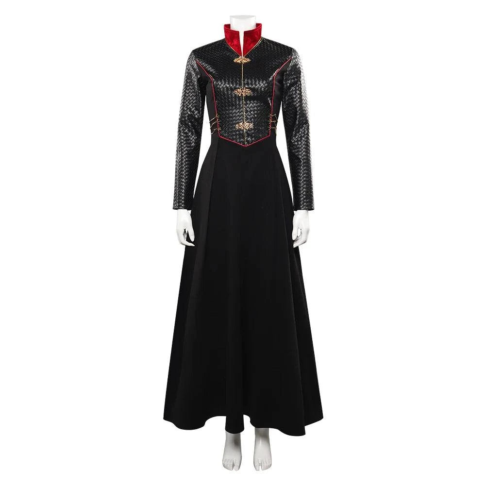 Rhaenyra Targaryen Fantasy Cosplay Costume for Women - Black PU Dress and Cloak for Roleplay and Parties