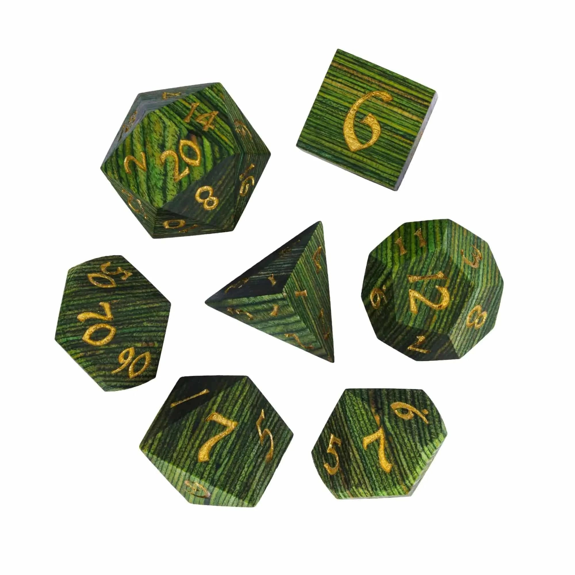 Cusdie DND Wooden Dice Set Unique Stripe D&D Dice 7Pcs D4 D6 D8 D10 D% D12 D20 Polyhedral Games Dice Set for Table Games TRPG - The Adventurer's Chest