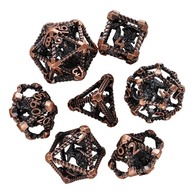 3D Hollow Metal Dices DND Flying Dragon Polyhedral Dice Set 7Pcs D4 D6 D8 D10 D% D12 D20 for Role Playing Game Board Games - The Adventurer's Chest