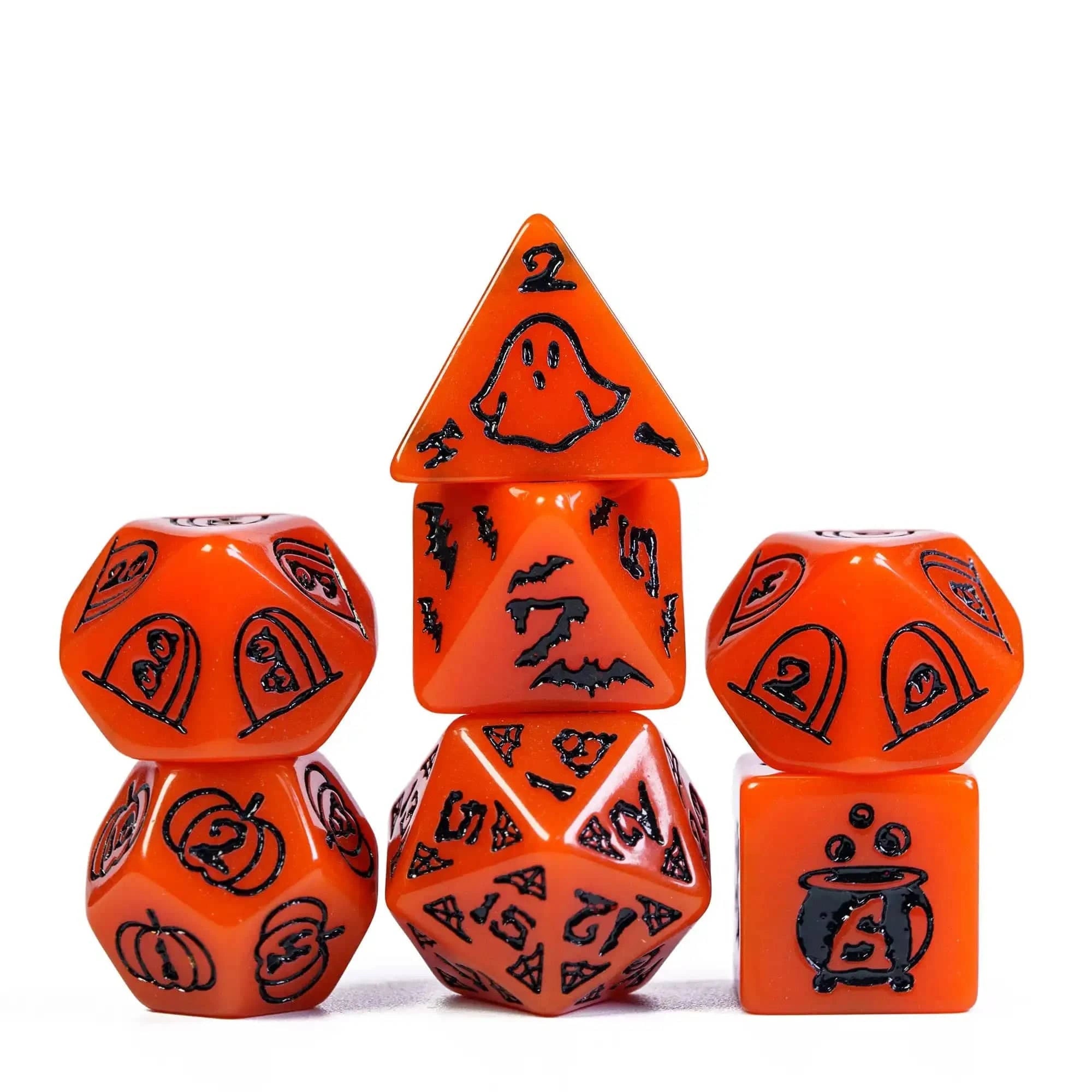 CRITALLIC-Halloween Dice Set, Pumpkin Bat Ghost, Polyhedral D&D Dice for Role Playing Game, D4-D20 Festival Gift, New, 7Pcs - The Adventurer's Chest