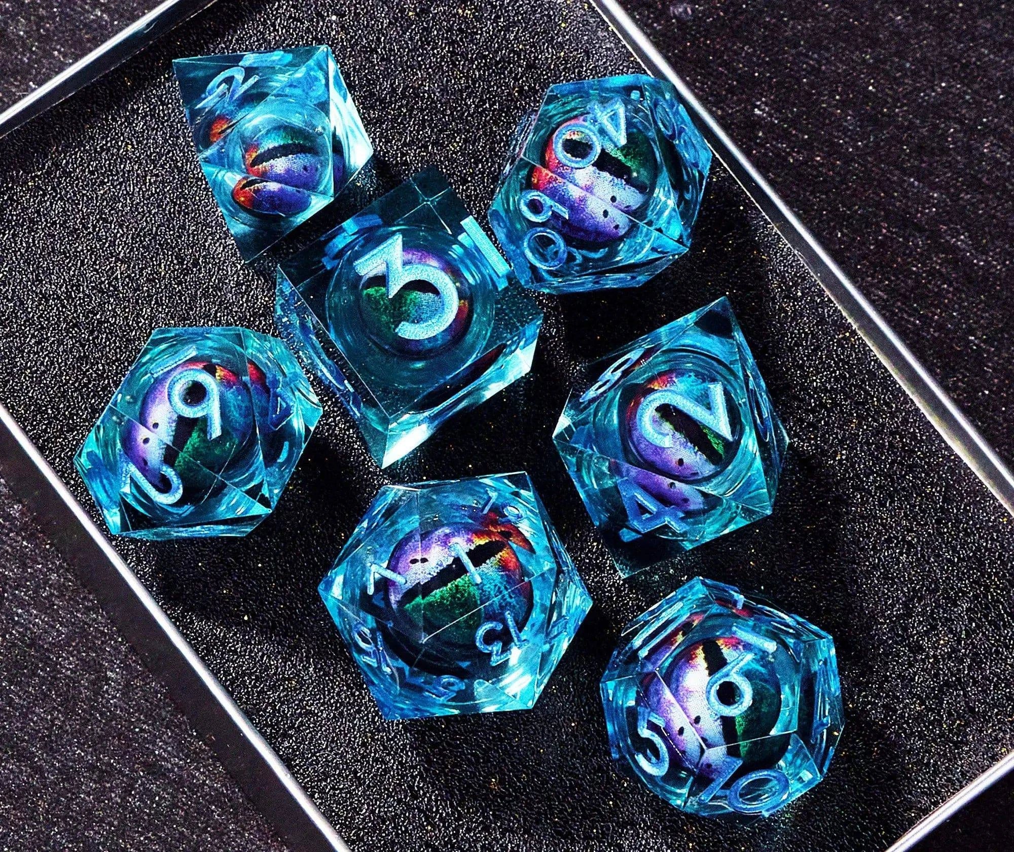 7PCS/Set Dnd Liquid Flow Eye Dice Set Ring Sharp Edge Polyhedral Dungeon and Dragon Pathfinder Role Playing Board Game D&D Dice - The Adventurer's Chest