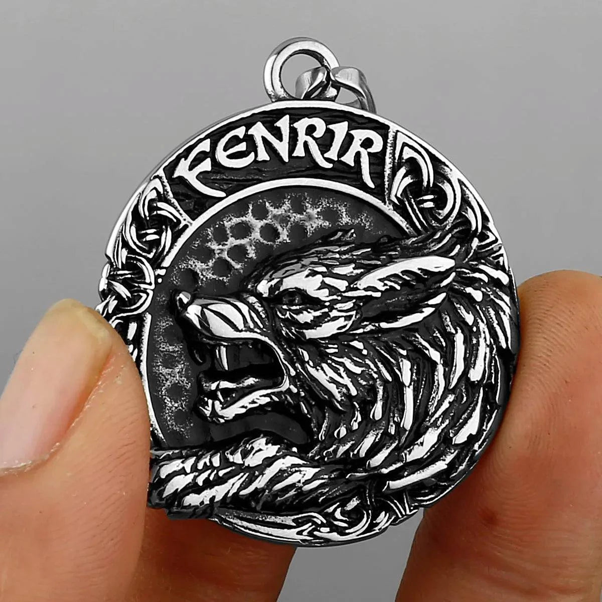 Fenrir's Embrace: Enchanted Rune Amulet Pendant in 316L Stainless Steel - D&D Inspired Men's Jewelry for Adventurers - The Adventurer's Chest