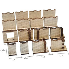 3D Modular Dungeon Wall Set - 16 Laser-Cut Birch Tiles for Tabletop RPGs (28mm Scale)