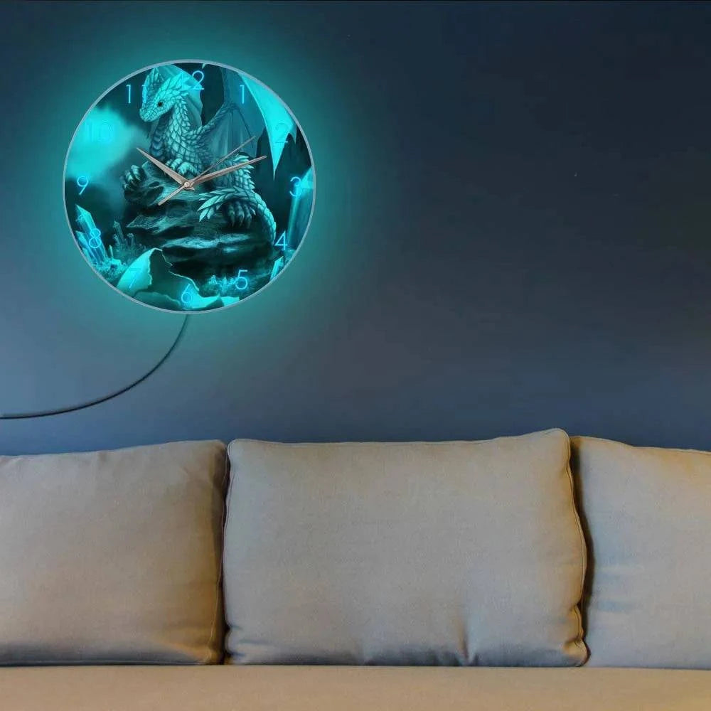 Enchanted Baby Dragon LED Wall Clock - Glow-in-the-Dark Fantasy Decor for Kids' Rooms