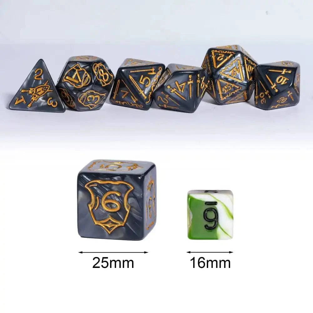 25mm Big Size DnD Dice Set with Shield Sword Pattern 7Pcs/Set High Quality Polyhedral Dice D4~D20 for D&D Role Playing Games - The Adventurer's Chest