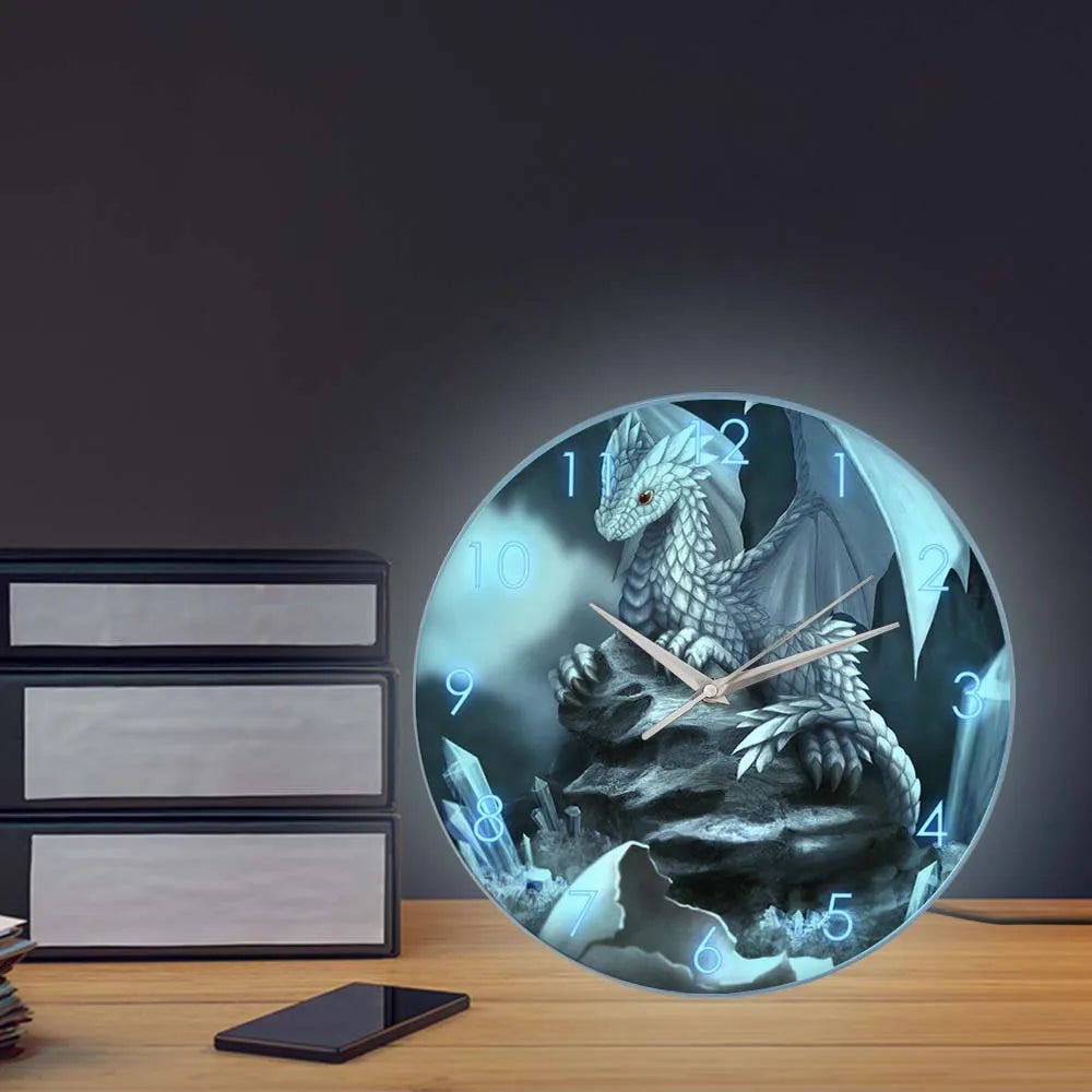 Enchanted Baby Dragon LED Wall Clock - Glow-in-the-Dark Fantasy Decor for Kids' Rooms