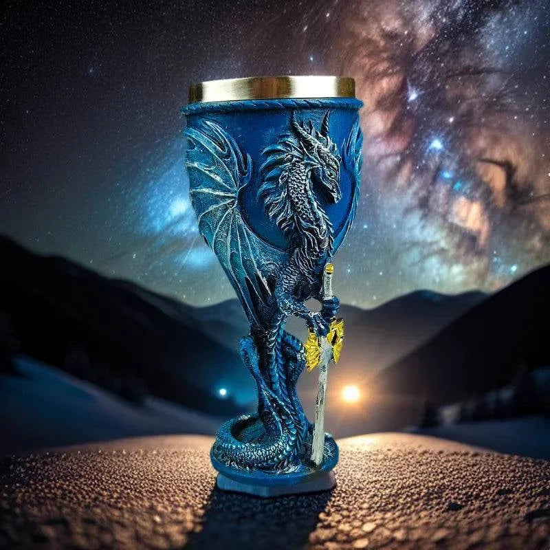 200ml 3D Dragon-Themed Stainless Steel & Resin Goblet Chalice for Wine, Beer, and Coffee - Perfect Gift for Dungeons & Dragons Fans