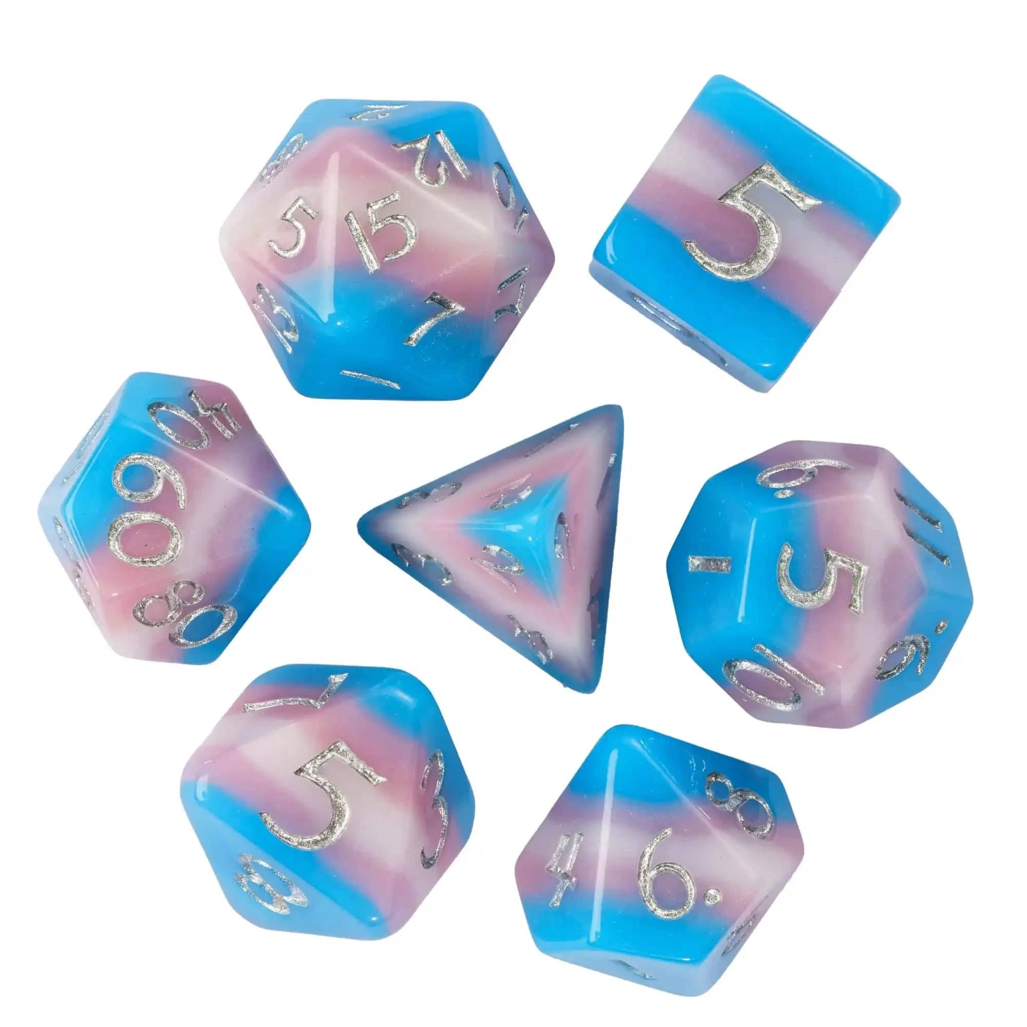 Cusdie New Big Font DnD Dice Set 7Pcs Cut Angle Glitter D&D Dice Resin D4-D20 Polyhedral Dice for Role Playing Game Board Games - The Adventurer's Chest