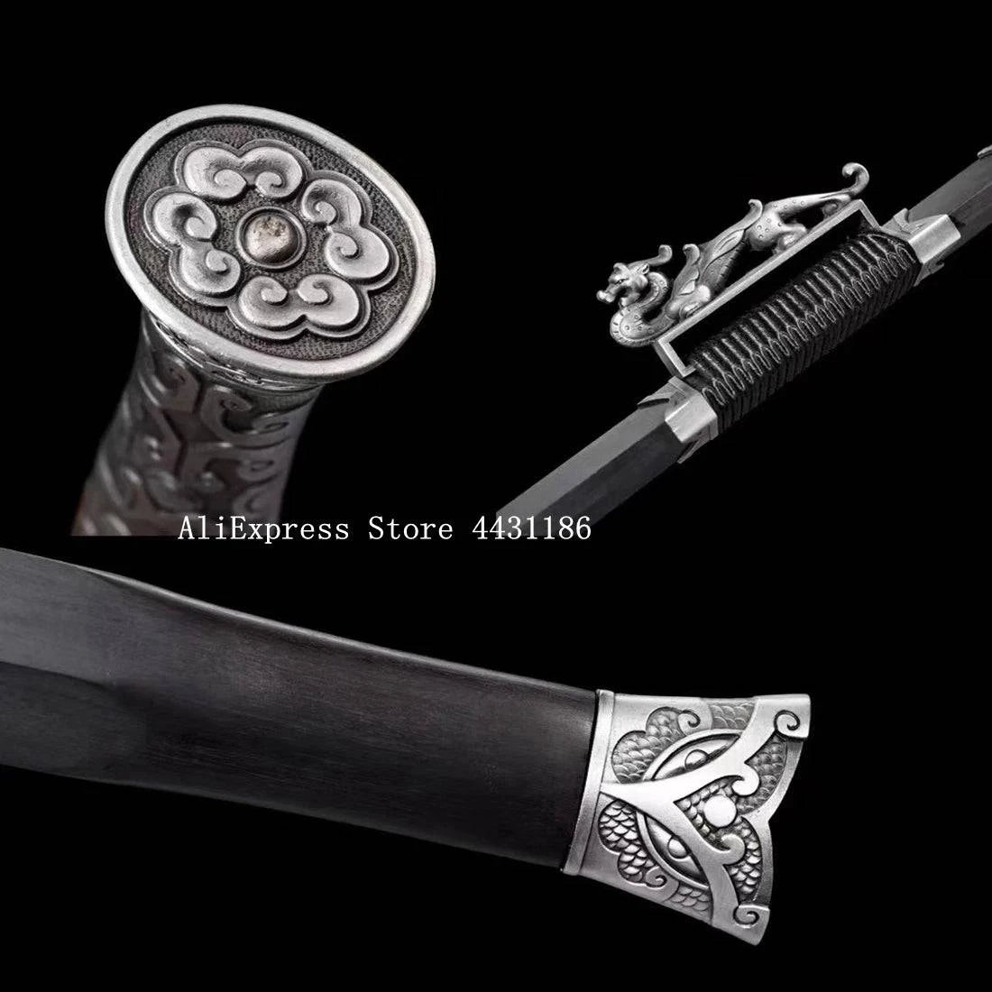 Damascus Steel Short Jian Dagger with Metal Handle and Ebony Wood Sheath - Battle Ready Kung Fu Sword from Han Dynasty