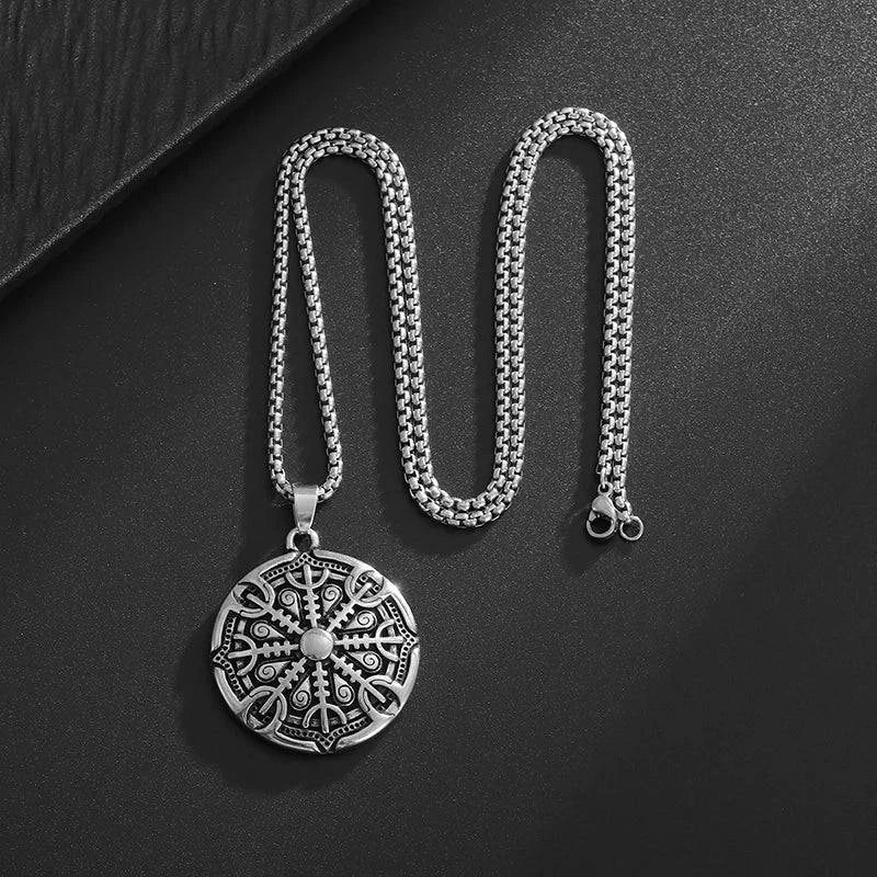 Mystical Compass Amulet Necklace - Stainless Steel Shield Pendant for Adventurers and Seekers - The Adventurer's Chest