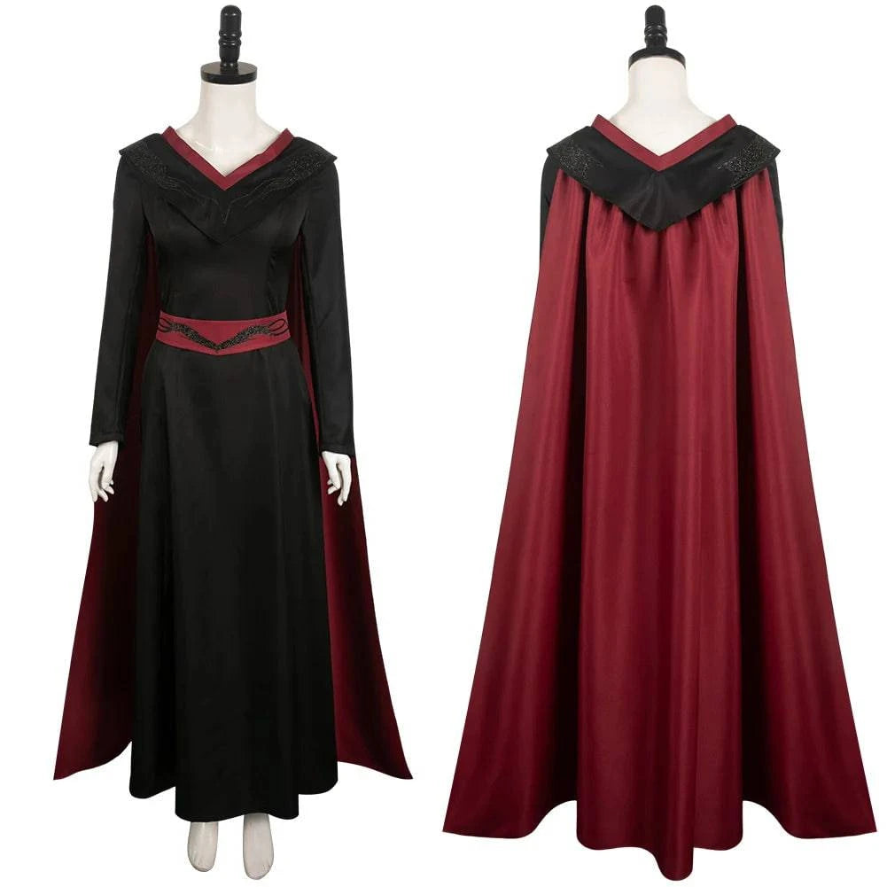 Rhaenyra Targaryen Fantasy Cosplay Costume for Women - Black PU Dress and Cloak for Roleplay and Parties