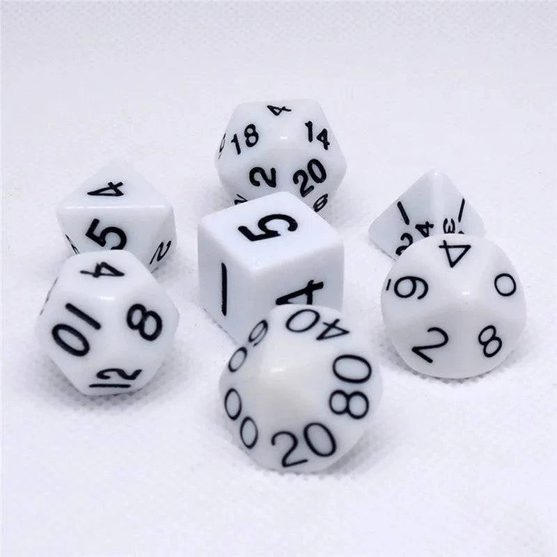 7pcs/lot White Dice Set Entertainment Party Board Game Polyhedral Dice D4 D6 D8 D10 D12 D% D20 Table Game Acrylic Digital Dice - The Adventurer's Chest