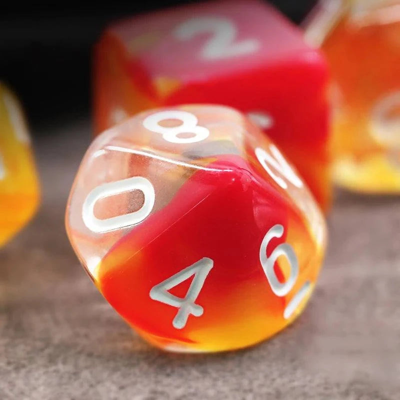 7Pcs/Set Orange and Yellow Transparent Dice D&D COC Dice D4 D6 D8 D10 D% D12 D20 Table Games DND RPG Dice Set - The Adventurer's Chest