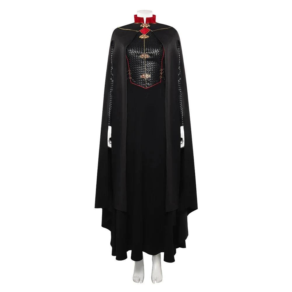 Rhaenyra Targaryen Fantasy Cosplay Costume for Women - Black PU Dress and Cloak for Roleplay and Parties