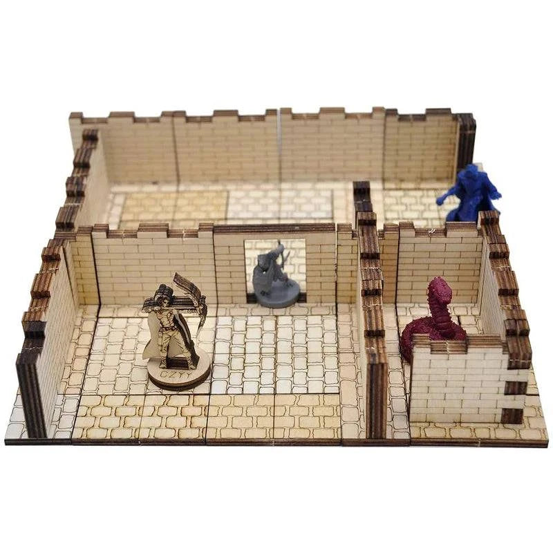 3D Modular Dungeon Wall Set - 16 Laser-Cut Birch Tiles for Tabletop RPGs (28mm Scale)