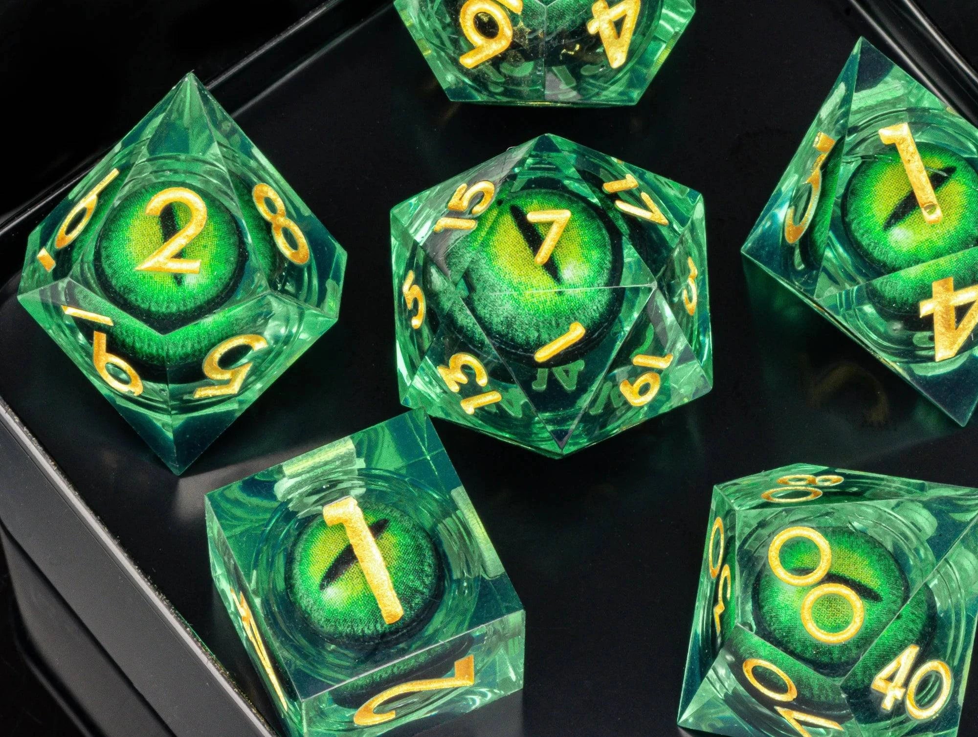 DnD Liquid Core Dragon Eye Dice Set for Dungeons and Dragons, RPG Polyhedral Dice set, d&d dice, Handmade Dice Set Gifts - The Adventurer's Chest