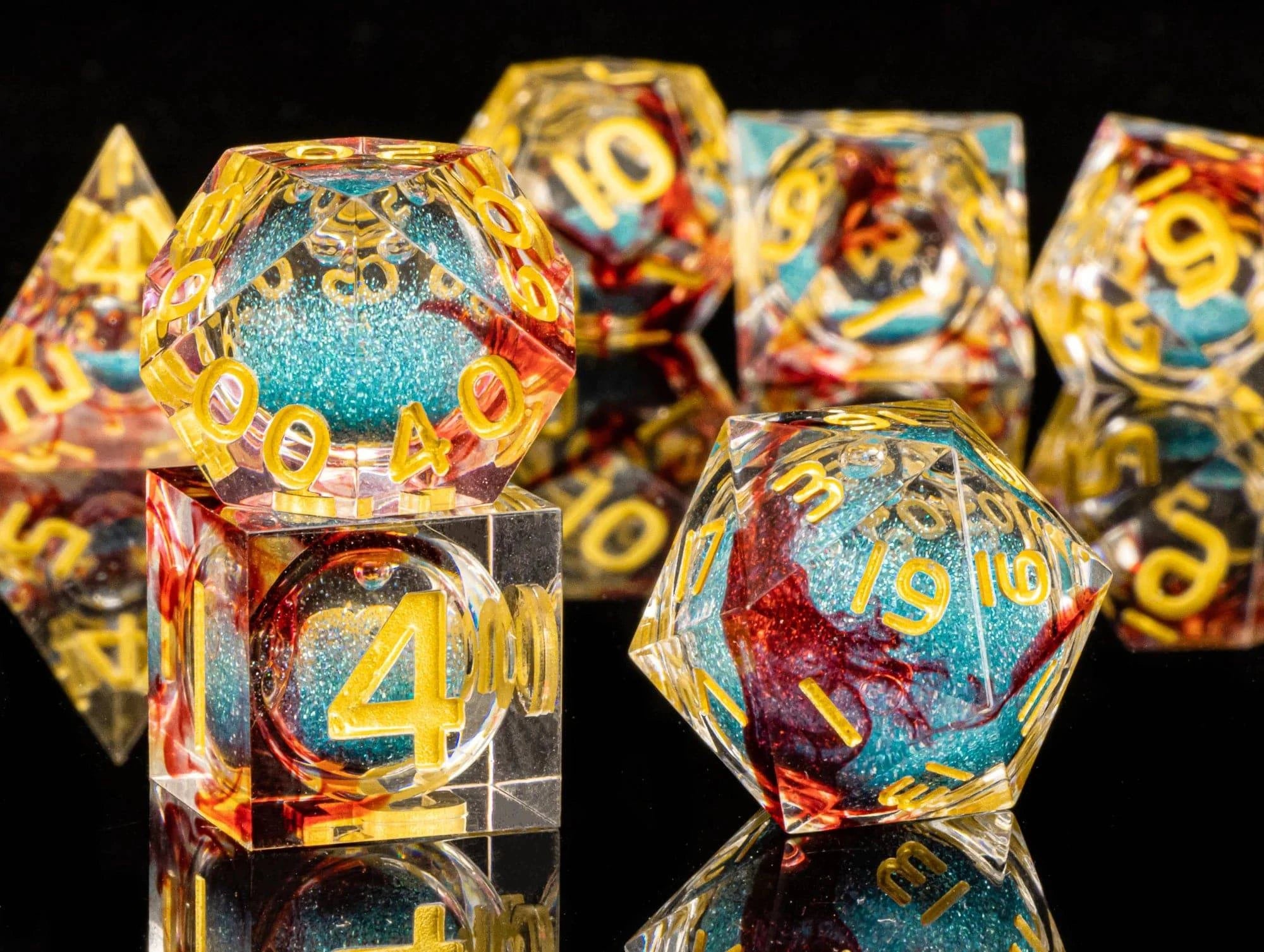 7 Dice Set Dnd Resin Dice For Dungeons and DragonsResin sharp edge dice Liquid Core D&D Polyhedral Dice Gift - The Adventurer's Chest