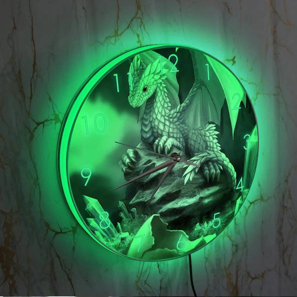 Enchanted Baby Dragon LED Wall Clock - Glow-in-the-Dark Fantasy Decor for Kids' Rooms