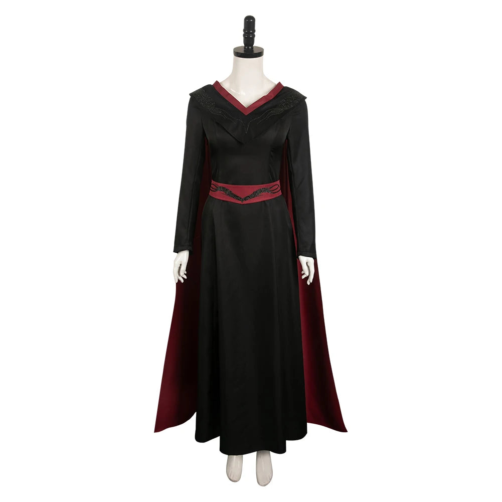 Rhaenyra Targaryen Fantasy Cosplay Costume for Women - Black PU Dress and Cloak for Roleplay and Parties