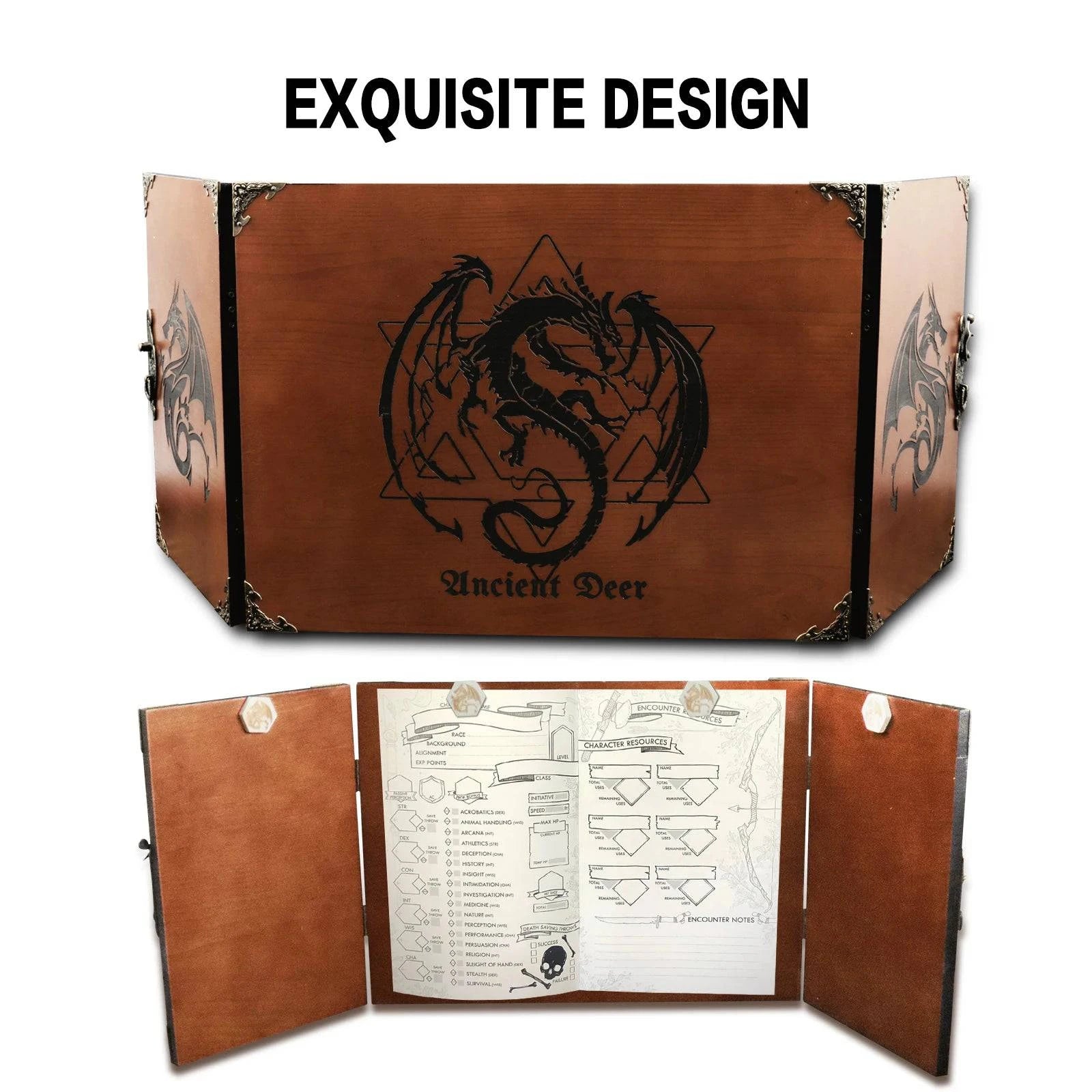 Handcrafted Wooden DM Screen with Dragon Engraving - Perfect D&D Gift for Dungeon Masters and RPG Gamers - The Adventurer's Chest