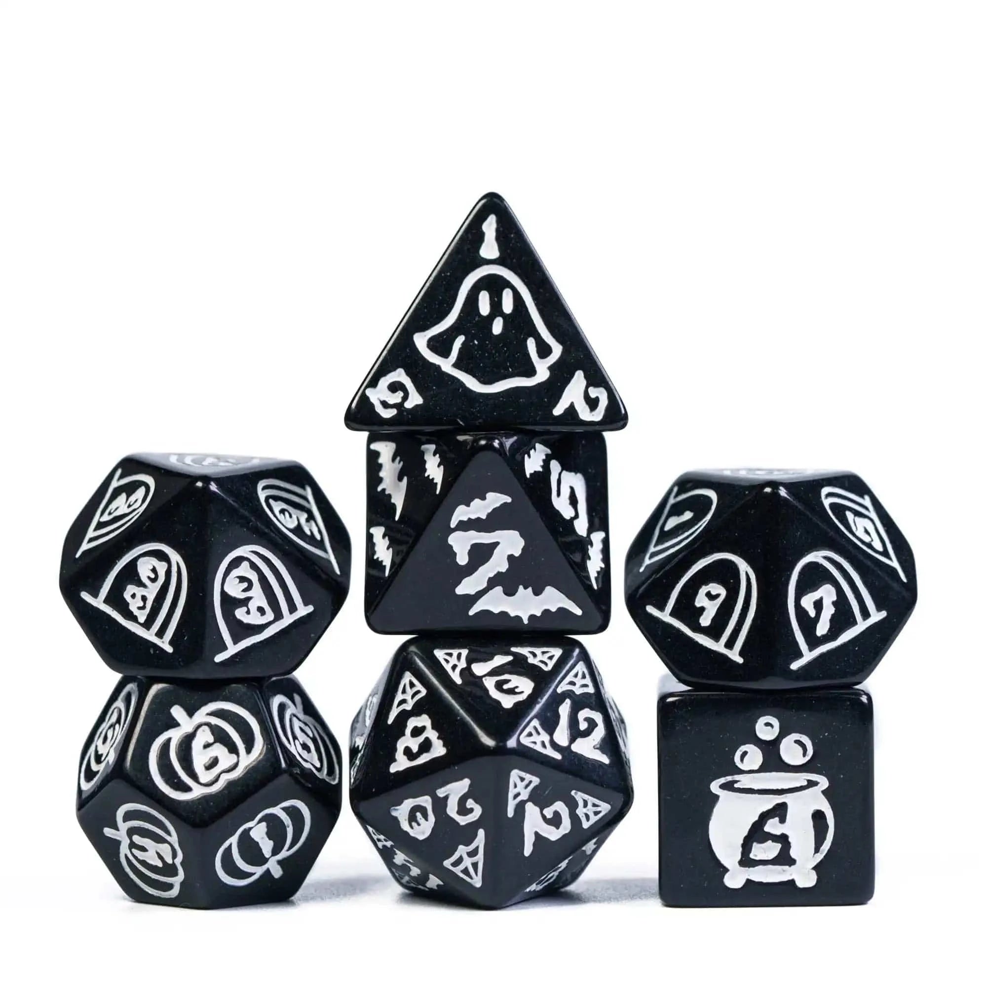 CRITALLIC-Halloween Dice Set, Pumpkin Bat Ghost, Polyhedral D&D Dice for Role Playing Game, D4-D20 Festival Gift, New, 7Pcs - The Adventurer's Chest