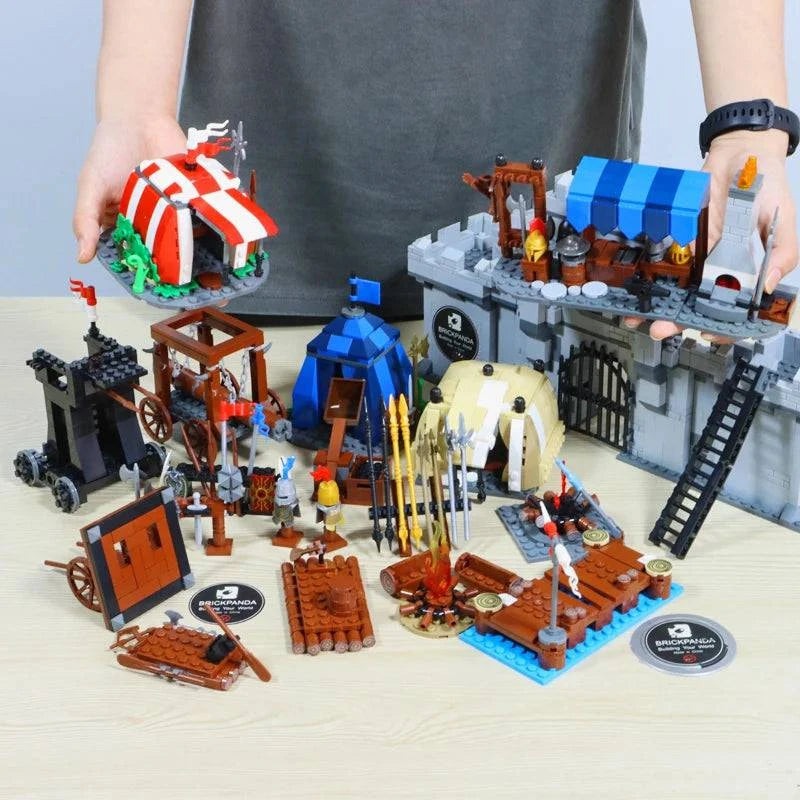 Medieval Castle Siege Building Set with Guard Tower, Carriage, and Stable - Bricks Toy for Boys Ages 14+