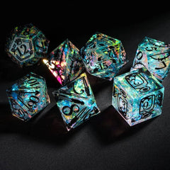 CRITALLIC-Handcrafted Polyhedral Games Dice Set, Sharp Edges, D & D Dice, Ranger Design, Pathfinder Role Playing Game, New, 7Pcs - The Adventurer's Chest