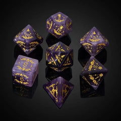 Cusdie Handmade Amethyst Dice 7Pcs 16mm Polyhedral Stone Dice Set with Leather Box Gemstone D&D Dices for Collection RPG - The Adventurer's Chest