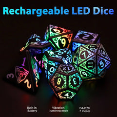 DND Dice Rechargeable with Charging Box, 7 PCS LED Electronic Dices for Tabletop Games D&D Dice 3-Color Glow - The Adventurer's Chest