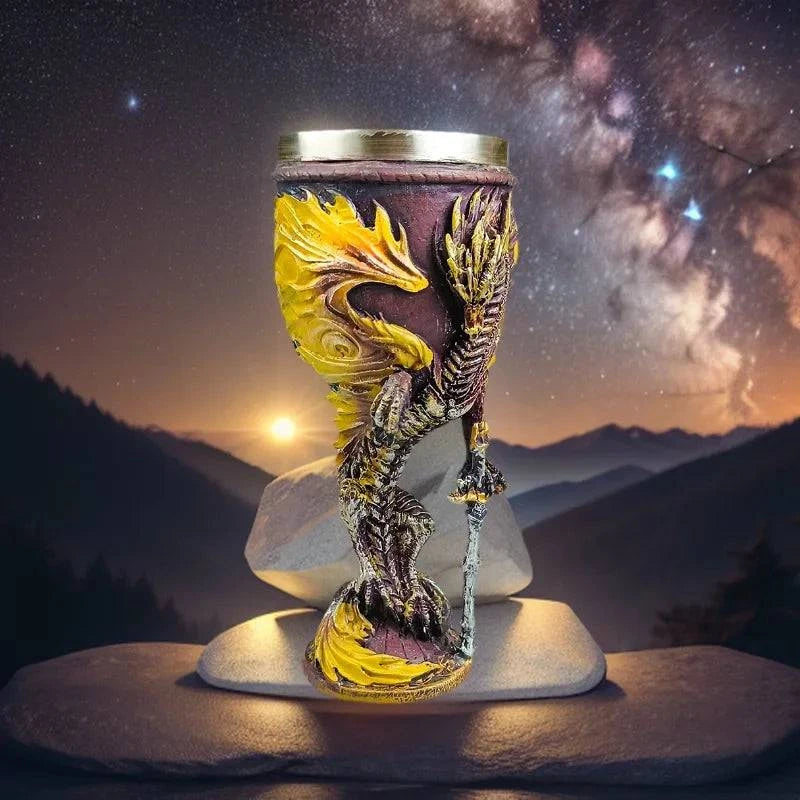 200ml 3D Dragon-Themed Stainless Steel & Resin Goblet Chalice for Wine, Beer, and Coffee - Perfect Gift for Dungeons & Dragons Fans