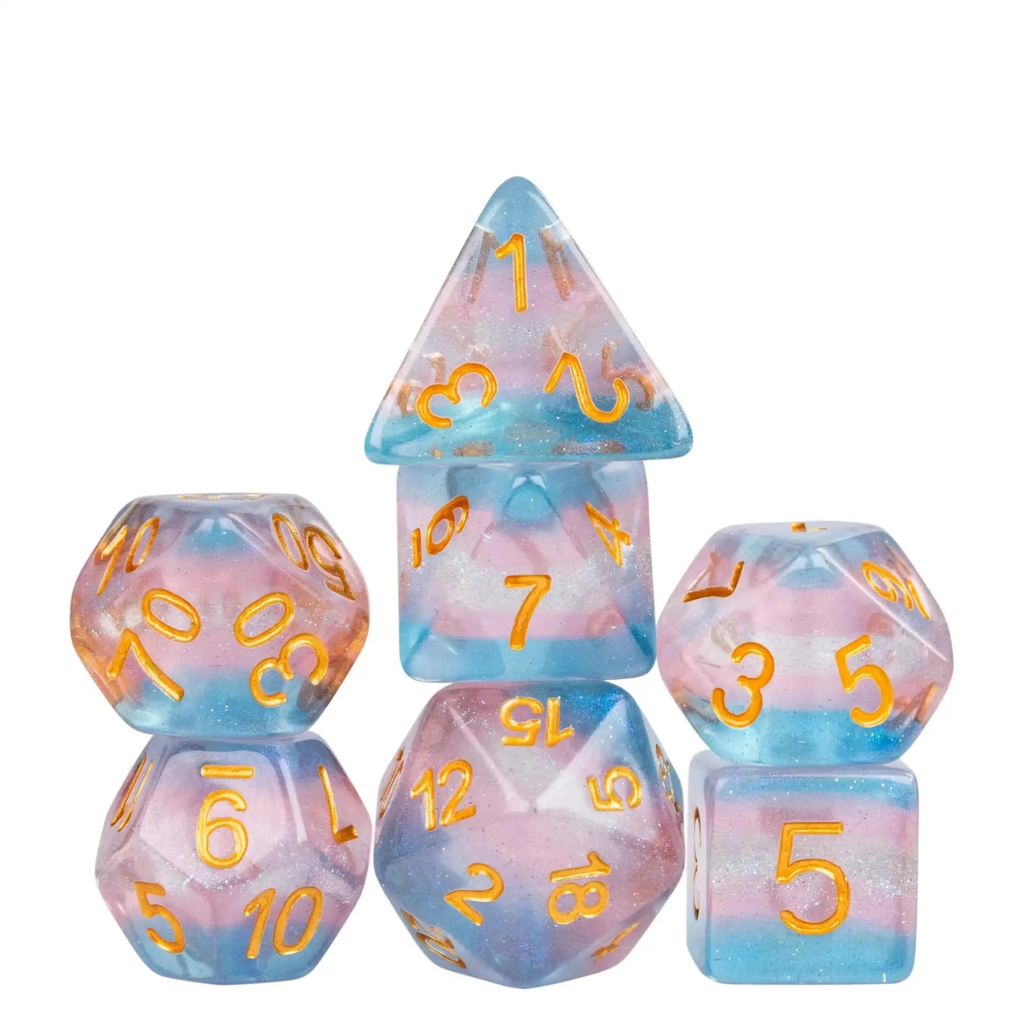 Cusdie 7Pcs Pride Flag Dice DND Trans-Pride D&D Dice Multicolor D4-D20 Polyhedral Dice Set for Role Playing Game Board Games - The Adventurer's Chest