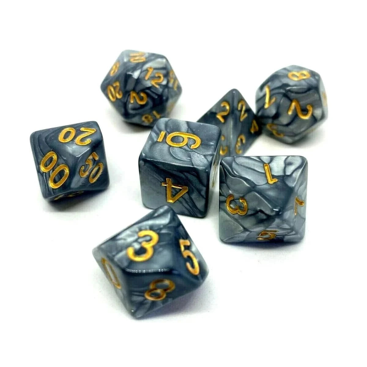 7 Pcs Dices Set Gray Grey Gold Digital Games Dice 16 18 20mm Numbers of D4 D6 D8 D10 D% D12 D20 Polyhedral for DND Playing TRPG - The Adventurer's Chest