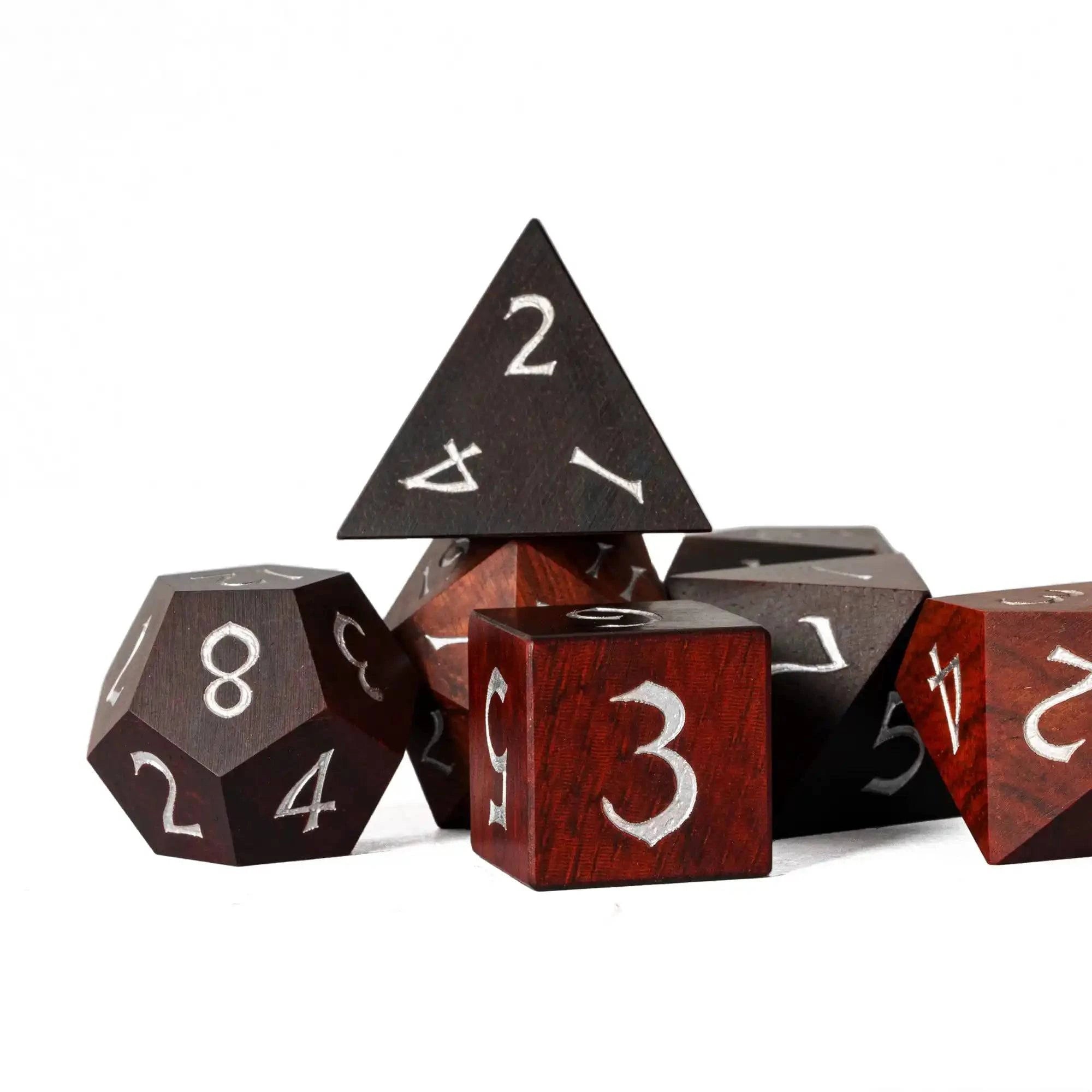 Cusdie DND Wooden Dice Set Unique Stripe D&D Dice 7Pcs D4 D6 D8 D10 D% D12 D20 Polyhedral Games Dice Set for Table Games TRPG - The Adventurer's Chest