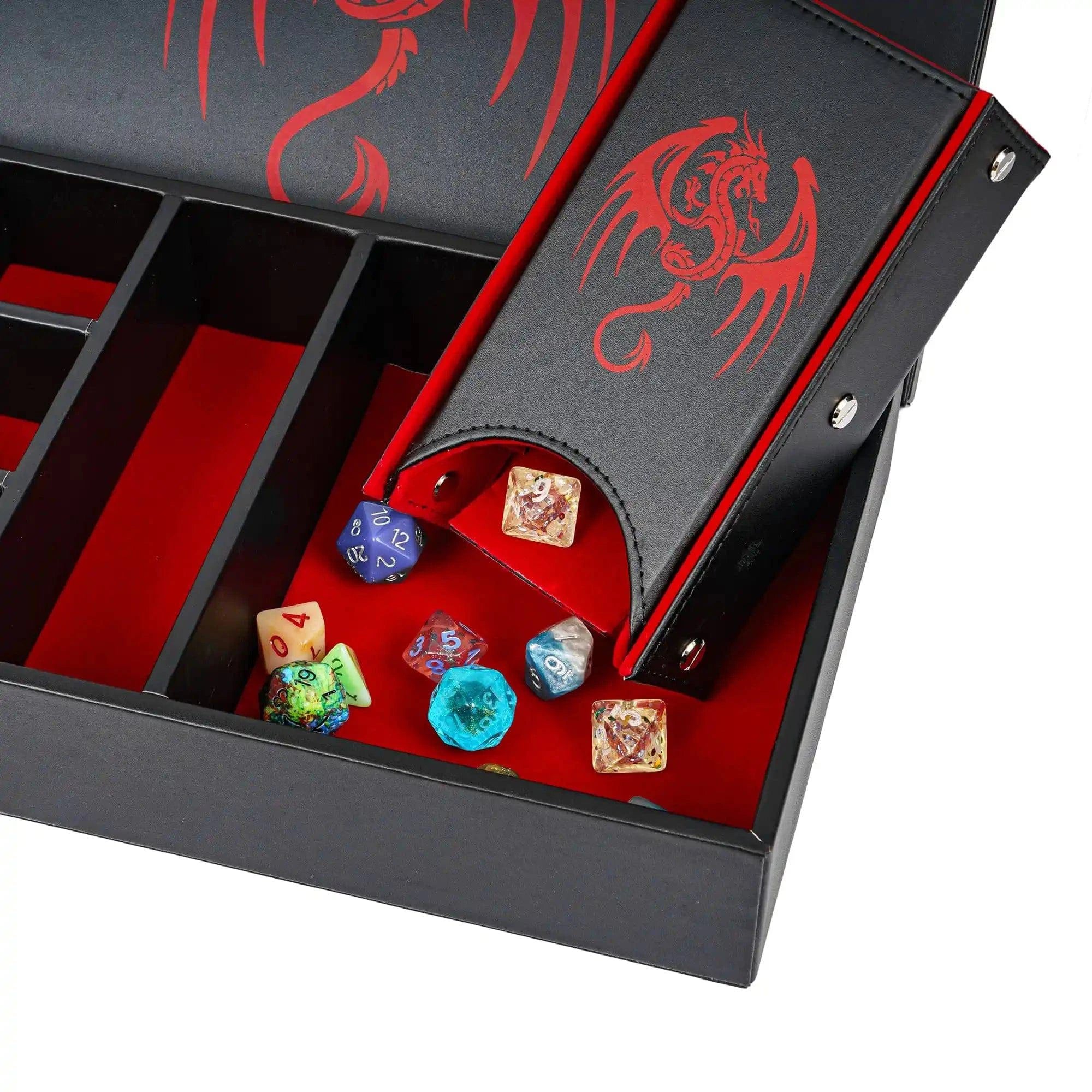 Premium 3-in-1 Dragon Dice Holder: Leather Dice Case, Rolling Tray, and Tower for D&D & RPG Enthusiasts