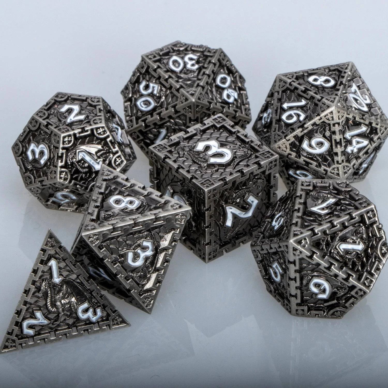 DND Metal Dice Set for Dungeon and Dragon Pathfinder RPG 6 Sided Polyhedral D&D Dice Role Playing Dice D20 D12 D10 D8 D6 D4 - The Adventurer's Chest