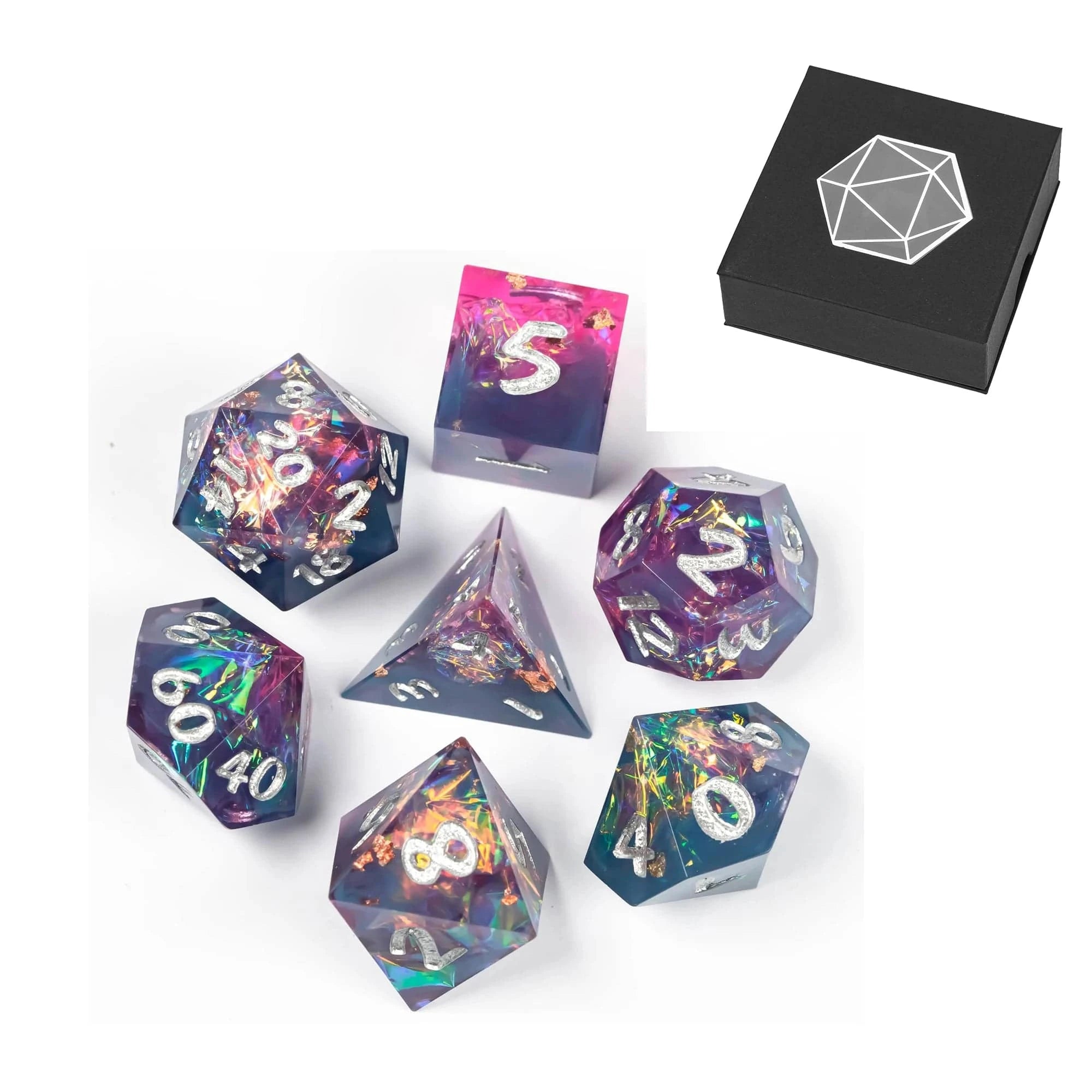 CRITALLIC-Polyhedral D & D Dice Set for Dungeons and Dragons,7Pcs Sharp Edges Dice, Role Playing Game, Board Game, Pathfinder - The Adventurer's Chest