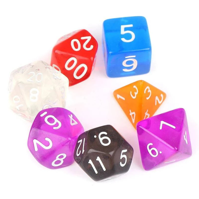 7pcs/set Polyhedral Dice Set with Pouch 6 Colors Numbers of D4 D6 D8 D10 D% D12 D20 for DND RPG Table Games - The Adventurer's Chest