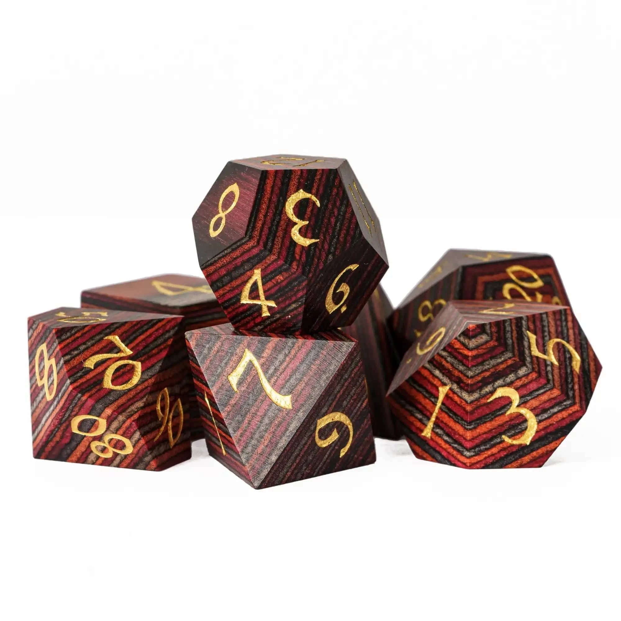 Cusdie DND Wooden Dice Set Unique Stripe D&D Dice 7Pcs D4 D6 D8 D10 D% D12 D20 Polyhedral Games Dice Set for Table Games TRPG - The Adventurer's Chest