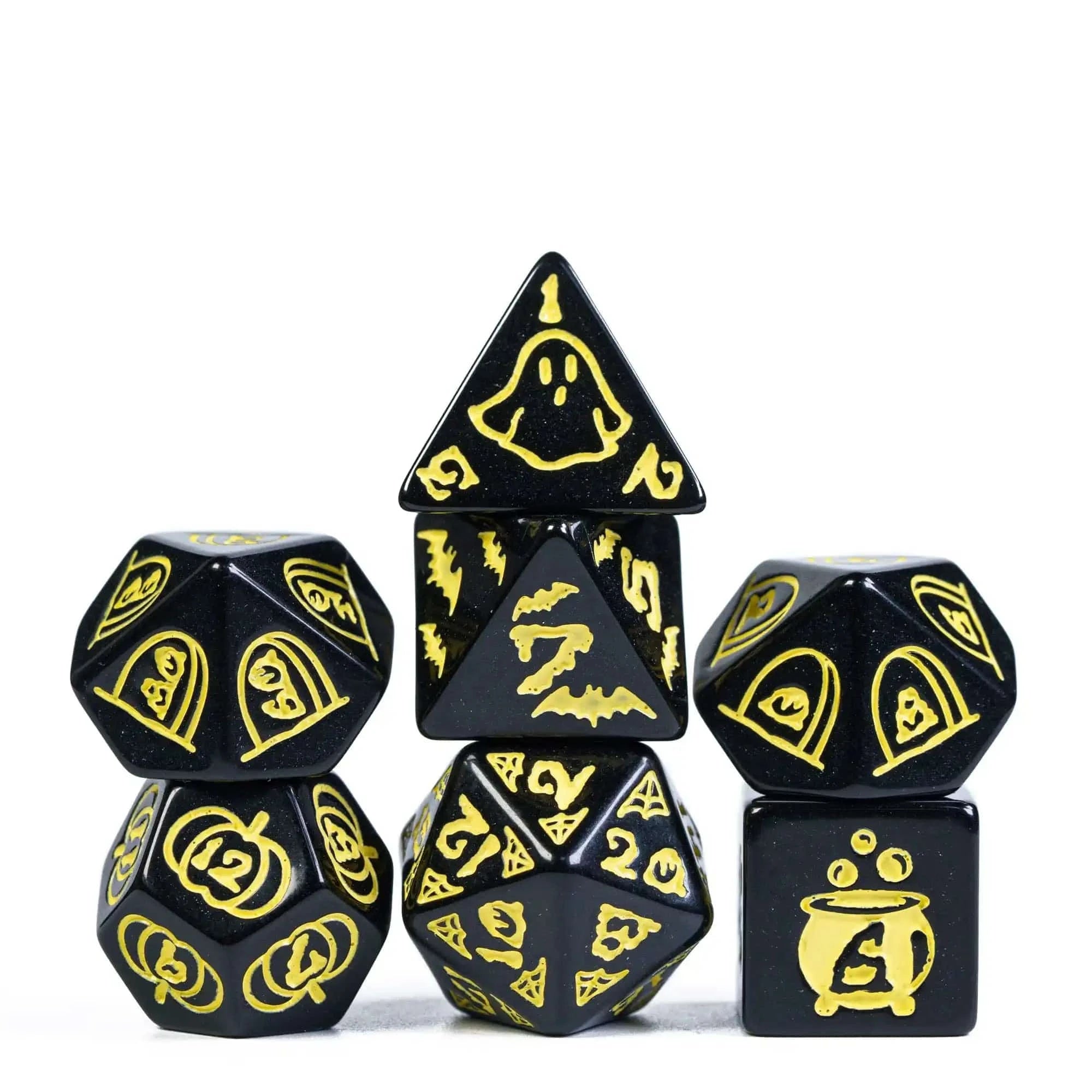 CRITALLIC-Halloween Dice Set, Pumpkin Bat Ghost, Polyhedral D&D Dice for Role Playing Game, D4-D20 Festival Gift, New, 7Pcs - The Adventurer's Chest