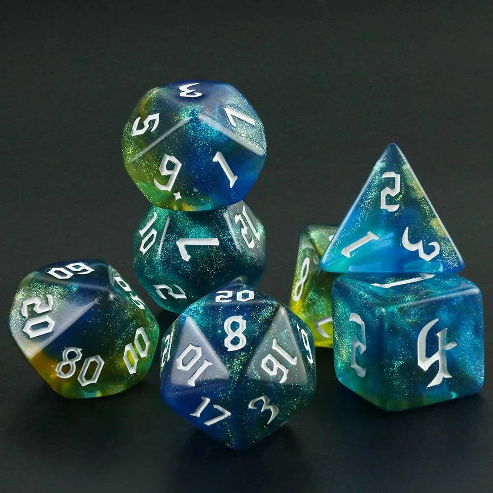 DND Polyhedral Dice Set 7-Pieces Glitter Game Dice with Tube, for D&D RPG Role Playing Table Games - The Adventurer's Chest