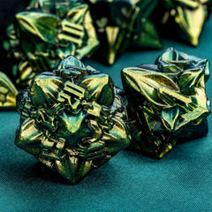 D+D Retro Green Dnd Metal Polyhedral RPG Dice Set For Dungeon and Dragon Pathfinder Role Playing Games D20 D12 D10 D8 D6 D4 - The Adventurer's Chest