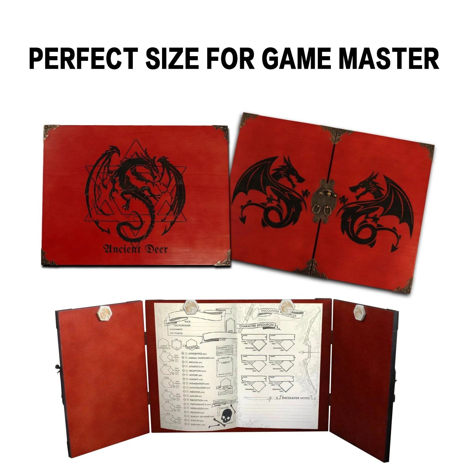 Handcrafted Wooden DM Screen with Dragon Engraving - Perfect D&D Gift for Dungeon Masters and RPG Gamers - The Adventurer's Chest